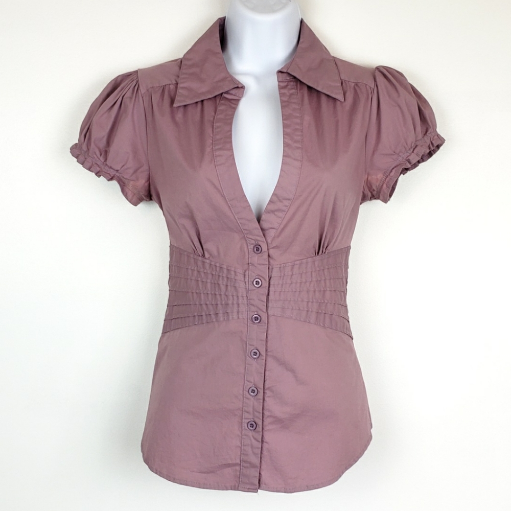 Urban Behavior Purple Fitted V-Neck Button Down  S